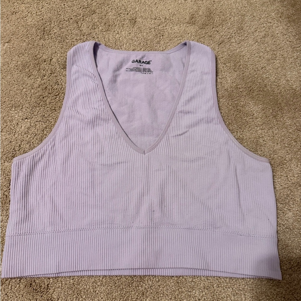 Garage Lavender Ribbed V-Neck Crop Tank
